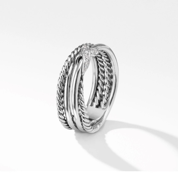 David Yurman X Crossover Band Ring Sterling Silver with Diamonds Size 6 - Picture 2 of 5